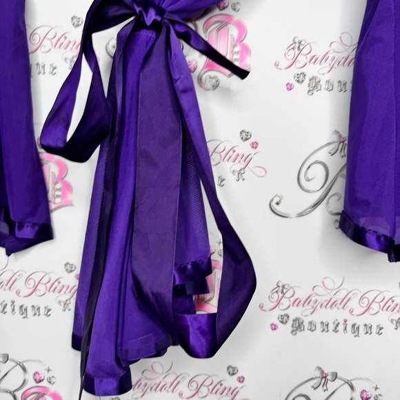 Avidlove robe kimono purple lace detail shiny trim detail mesh royal purple - Picture 5 of 13